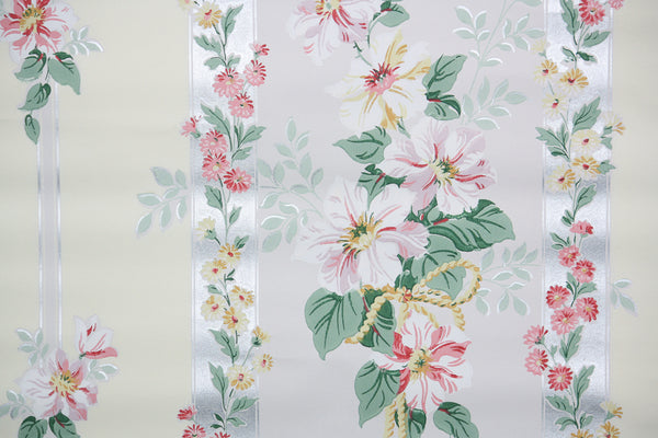 1950s Floral Stripe Vintage Wallpaper – Hannah's Treasures Vintage
