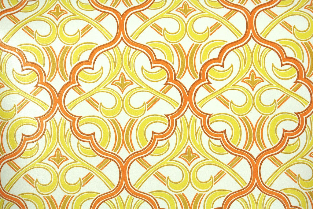 1970s Geometric Damask Vintage Wallpaper