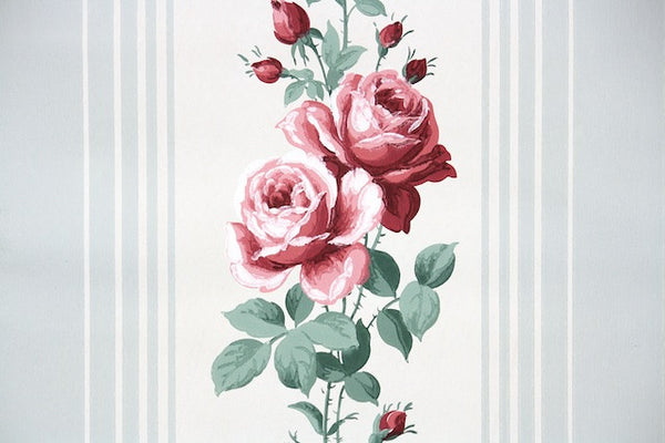 ハニーフラットページです♬ 1940s Floral Stripe Vintage Wallpaper – Hannah's Treasures Vintage