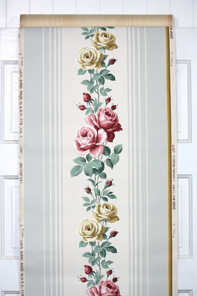 ハニーフラットページです♬ 1940s Floral Stripe Vintage Wallpaper – Hannah's Treasures Vintage