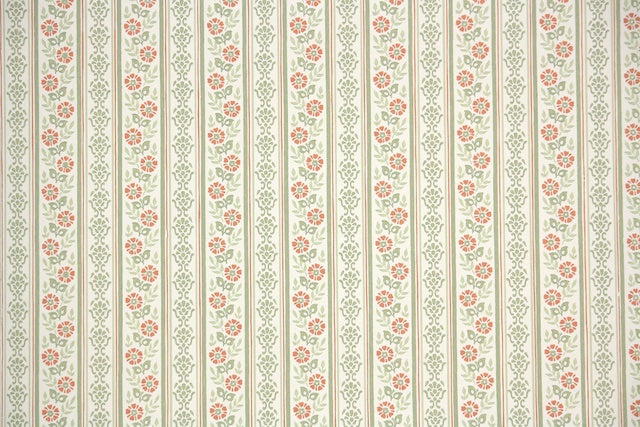 1980s Floral Stripe Vintage Wallpaper
