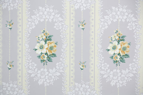 1940s Floral Stripe Vintage Wallpaper