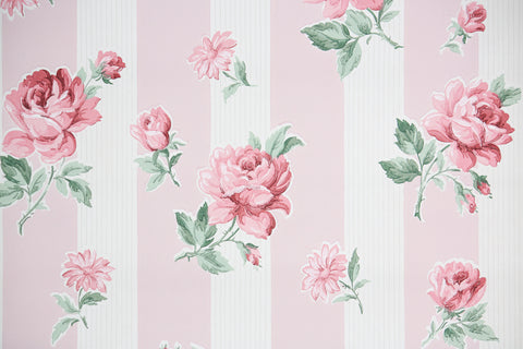 1950s Floral Stripe Vintage Wallpaper