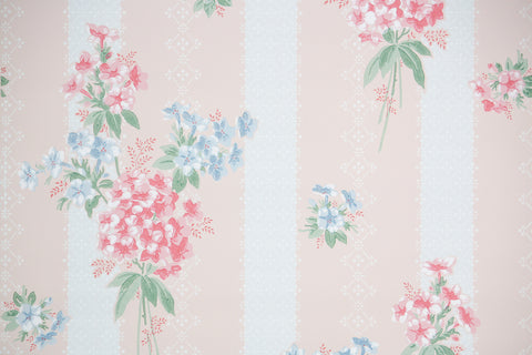 1950s Floral Stripe Vintage Wallpaper