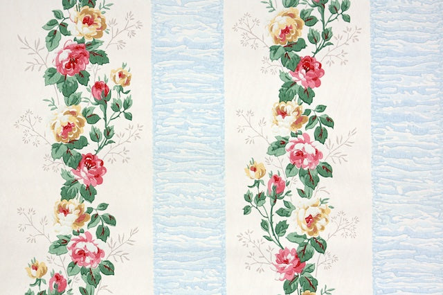 Galerie Country Cottage Blue Beige Floral Stripe Smooth Wallpaper  DIY at  BQ