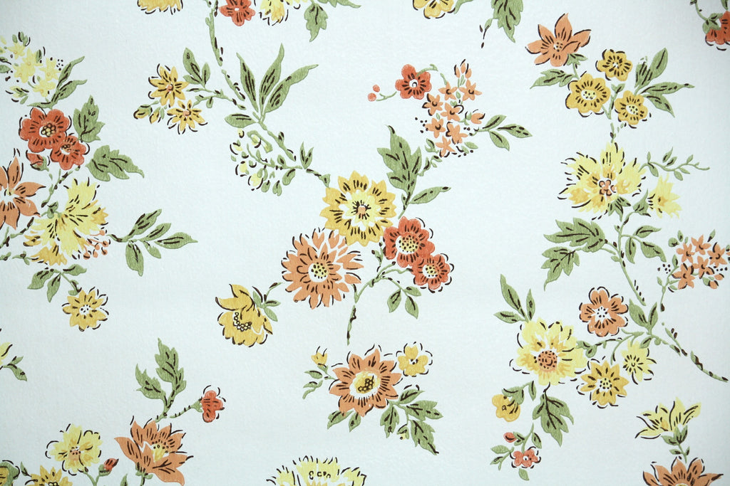 1960s Floral Vintage Wallpaper