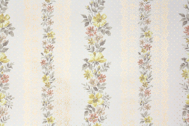 1960s Floral Stripe Vintage Wallpaper